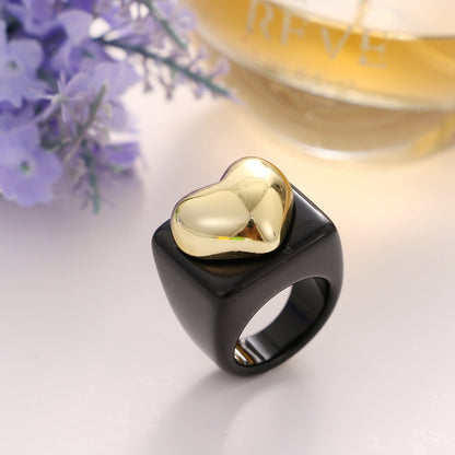 KISS WIFE Golden Heart Bears Beads Colorful Resin Acrylic Rings For Women Girls Friends Couple Rings 2021 Trend Fashion Jewelry