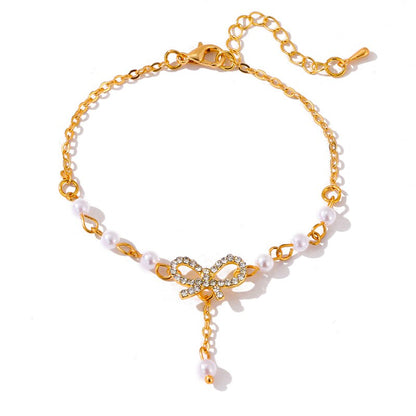 KISS WIFE Simplicity Vintage Pearl Alloy Chain Golden Bracelets For Women Pendant Bracelets On Hand Bangle Fashion Jewelry 2021