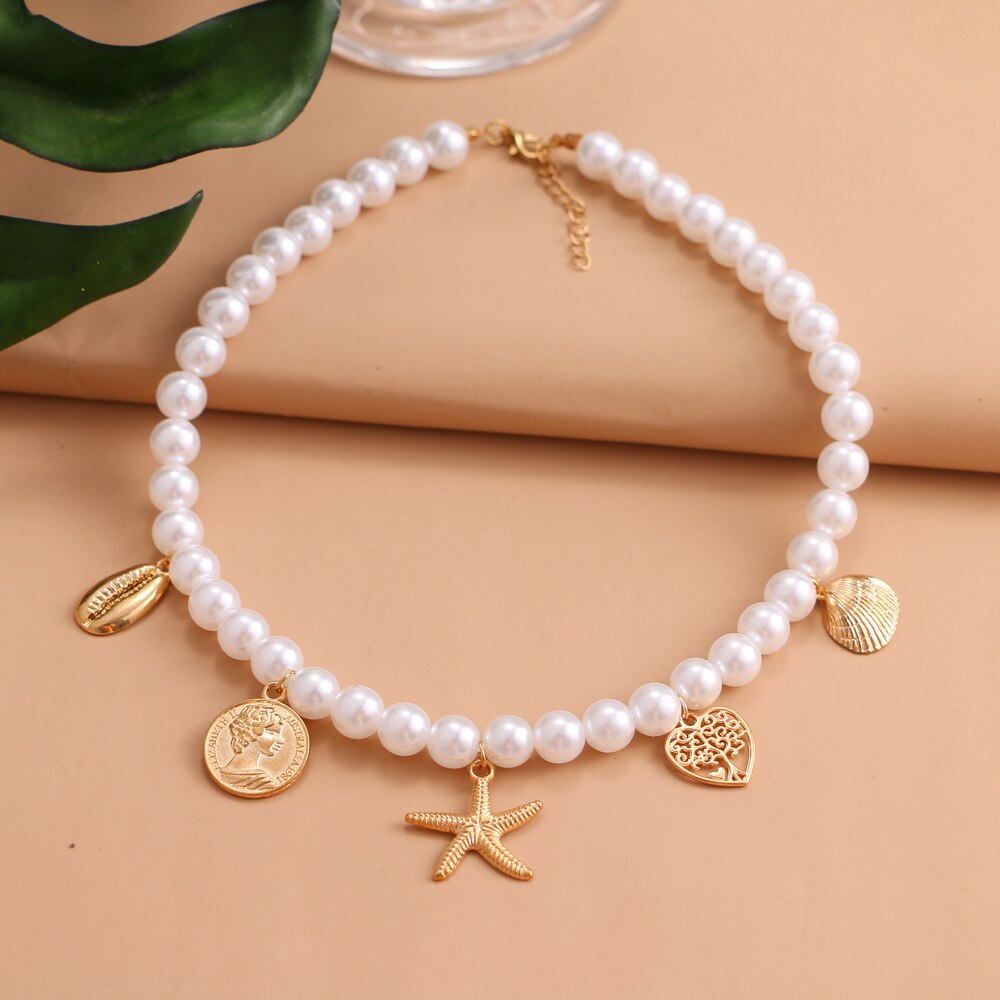 KISS WIFE Cute Butterfly Pendant Necklace For Women White Round Pearl Choker Goth Grunge Necklaces Fashion Jewelry 2021 Trend