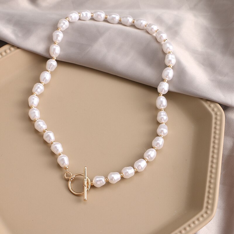 KISS WIFE Vintage Pearl Choker Necklace For Women Fashion Summer White Imitation Pearl Necklaces Trend Elegant Wedding Jewelry