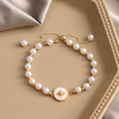 KISS WIFE Simplicity Vintage Pearl Alloy Chain Golden Bracelets For Women Pendant Bracelets On Hand Bangle Fashion Jewelry 2021