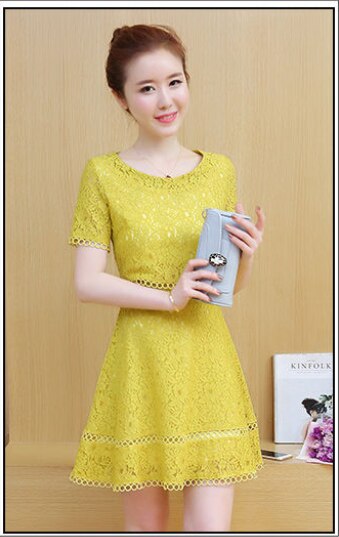 2021 spring and summer fashion new ladies fake two-piece Korean lace short-sleeved round neck casual jacket crochet hollow skirt