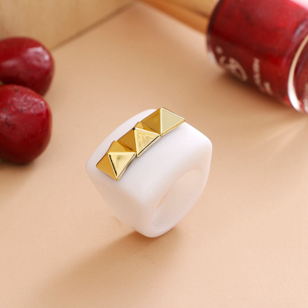 KISS WIFE Geometric White Large Size Finger Rings For Women Girls Heart Round Couple Ring Fashion Jewelry  Friends Gifts