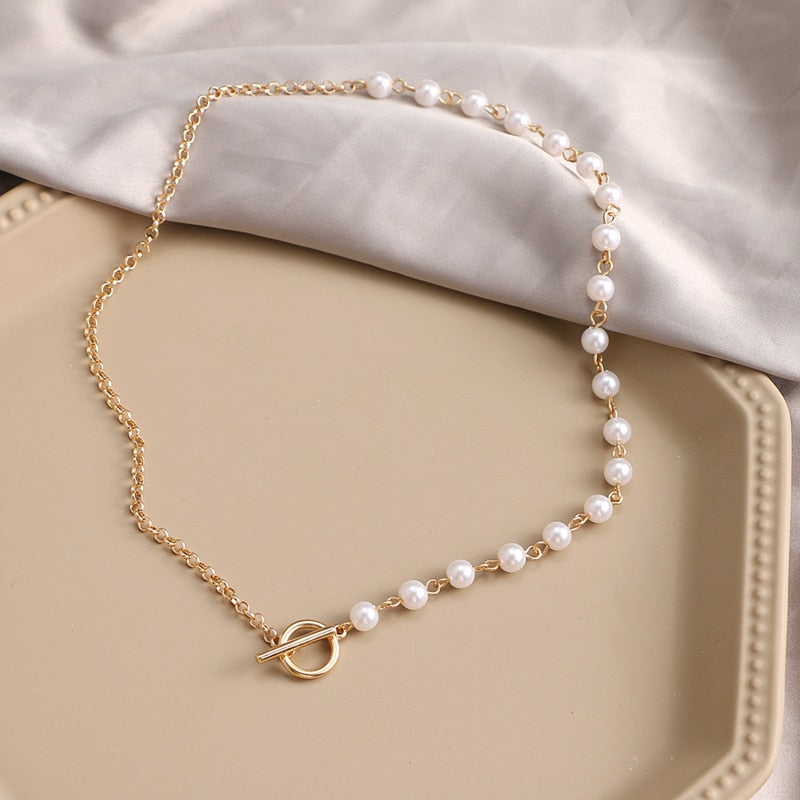 KISS WIFE Vintage Pearl Choker Necklace For Women Fashion Summer White Imitation Pearl Necklaces Trend Elegant Wedding Jewelry