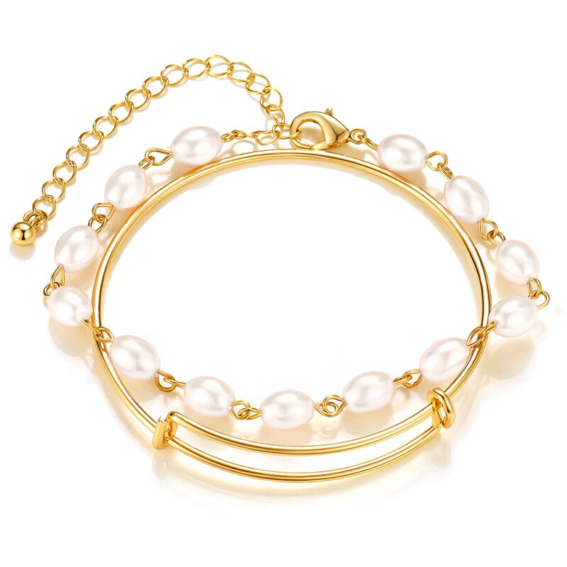 KISS WIFE Simplicity Vintage Pearl Alloy Chain Golden Bracelets For Women Pendant Bracelets On Hand Bangle Fashion Jewelry 2021