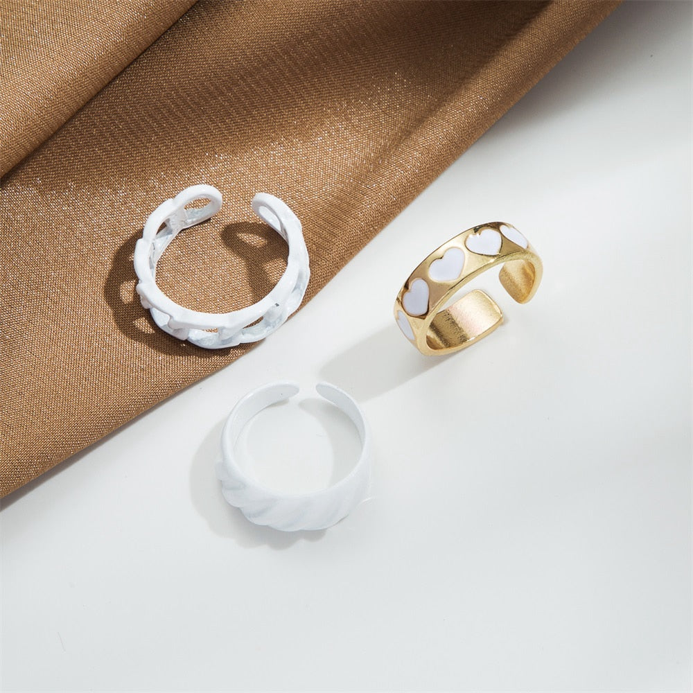 KISS WIFE Vintage Golden Heart Smile Rings Set for Women Ins Style Colorful Love Rings Cute Finger Rings for Girls Jewelry Gifts