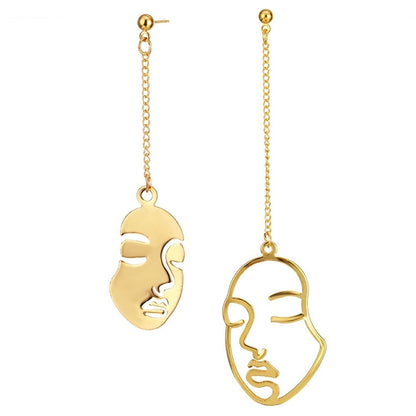 New Gold Color Face Earrings KISS WIFE Abstract Art Drop Earrings For Women Girls Statament Tassel Earrings Exquisite Gift