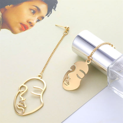 New Gold Color Face Earrings KISS WIFE Abstract Art Drop Earrings For Women Girls Statament Tassel Earrings Exquisite Gift