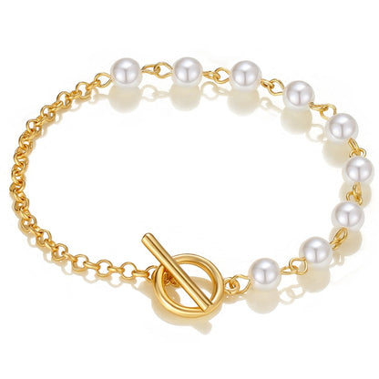 KISS WIFE Simplicity Vintage Pearl Alloy Chain Golden Bracelets For Women Pendant Bracelets On Hand Bangle Fashion Jewelry 2021