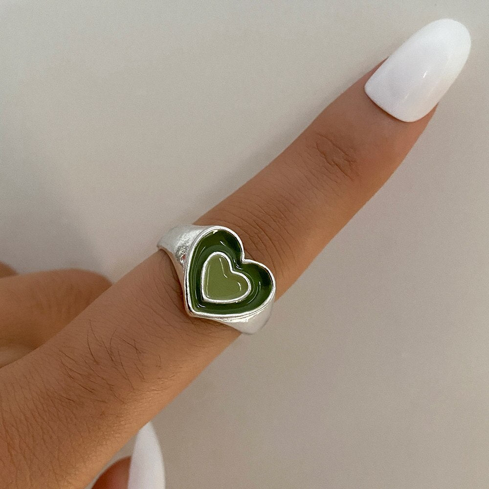 KISS WIFE Vintage Golden Heart Smile Rings Set for Women Ins Style Colorful Love Rings Cute Finger Rings for Girls Jewelry Gifts