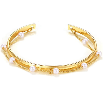 KISS WIFE Simplicity Vintage Pearl Alloy Chain Golden Bracelets For Women Pendant Bracelets On Hand Bangle Fashion Jewelry 2021