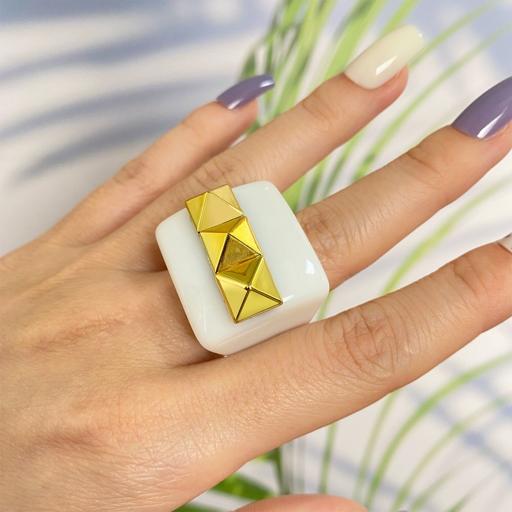 KISS WIFE Geometric White Large Size Finger Rings For Women Girls Heart Round Couple Ring Fashion Jewelry  Friends Gifts