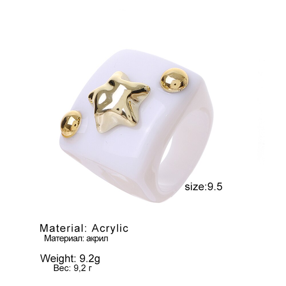 KISS WIFE Geometric White Large Size Finger Rings For Women Girls Heart Round Couple Ring Fashion Jewelry  Friends Gifts