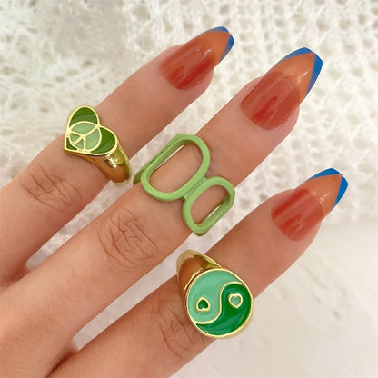 KISSWIFE 5Pcs Punk Pink Metal Rings Set For Women Girls Love Heart Smiley Rings 2021 Trend Fashion Wholesale Jewelry Gifts