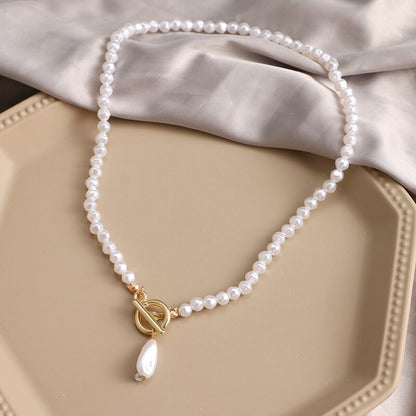 KISS WIFE Vintage Pearl Choker Necklace For Women Fashion Summer White Imitation Pearl Necklaces Trend Elegant Wedding Jewelry