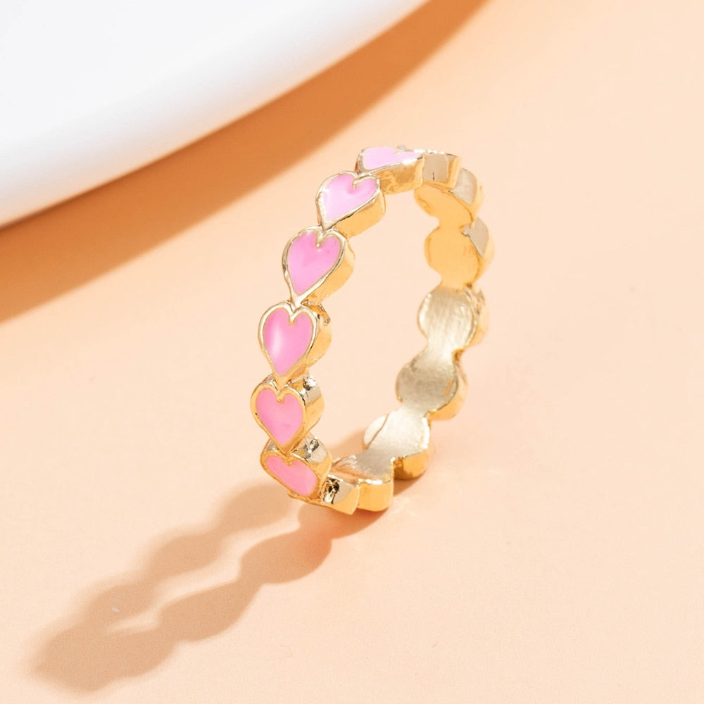 KISSWIFE 5Pcs Punk Pink Metal Rings Set For Women Girls Love Heart Smiley Rings 2021 Trend Fashion Wholesale Jewelry Gifts