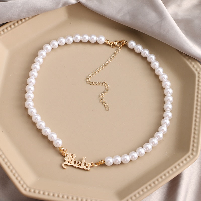 KISS WIFE Vintage Pearl Choker Necklace For Women Fashion Summer White Imitation Pearl Necklaces Trend Elegant Wedding Jewelry