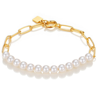 KISS WIFE Simplicity Vintage Pearl Alloy Chain Golden Bracelets For Women Pendant Bracelets On Hand Bangle Fashion Jewelry 2021