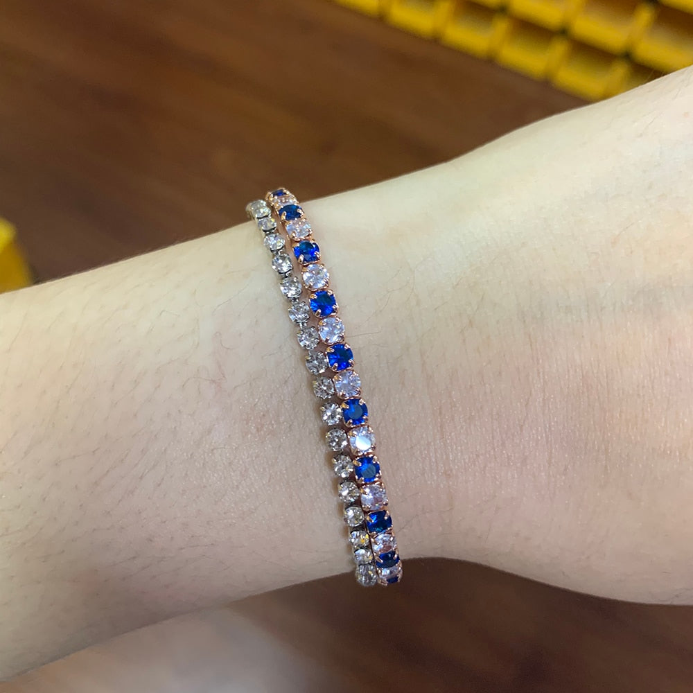 ZHOUYANG Tennis Bracelets For Women Simple Blue Round Zircon Rose Gold Color Girls Bracelet Jewerlly Fashion Korean Jewerly H055