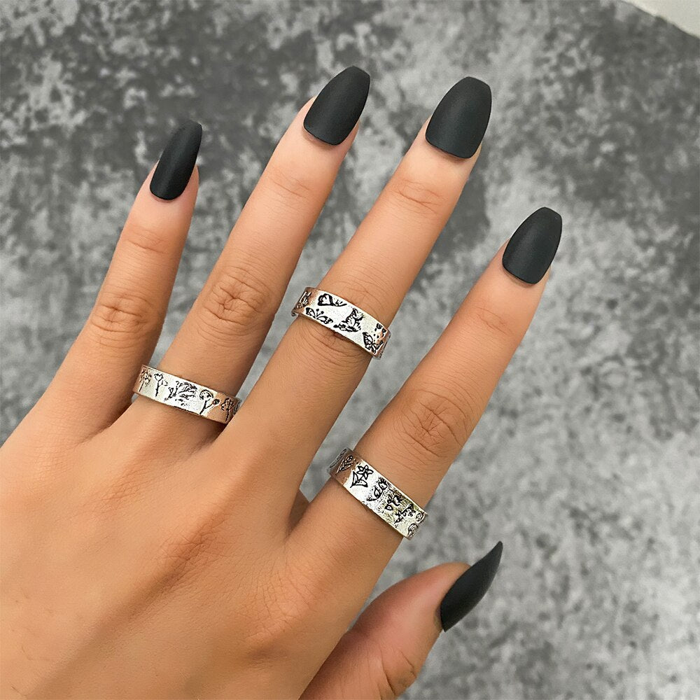 EN Fashion Heart Rings Set Love Chain Kpop Punk Rings for Couples Lovers Men Women Girls Party Gift for Girlfriend Wedding Rings