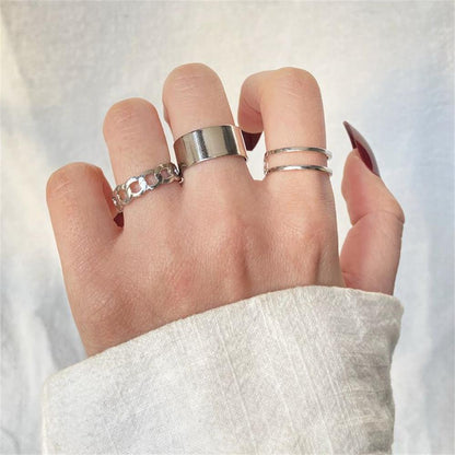 EN Fashion Heart Rings Set Love Chain Kpop Punk Rings for Couples Lovers Men Women Girls Party Gift for Girlfriend Wedding Rings