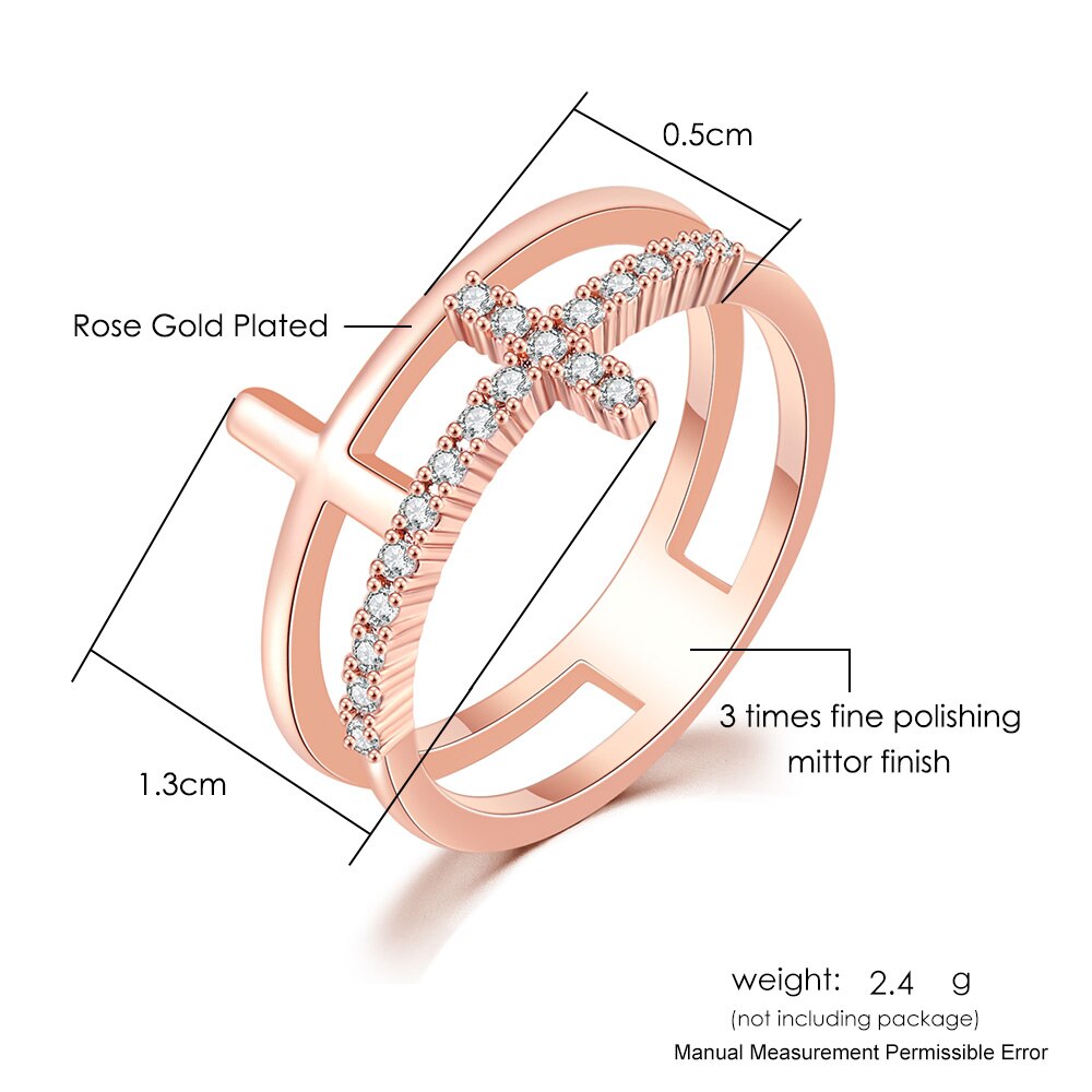 Double Cross Delicate Chic Rings Silver Rose Gold Mirco Zircon Fashionable All Size Finger Ring Trendy Couple Dating Jewelry