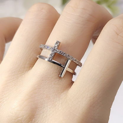 Double Cross Delicate Chic Rings Silver Rose Gold Mirco Zircon Fashionable All Size Finger Ring Trendy Couple Dating Jewelry