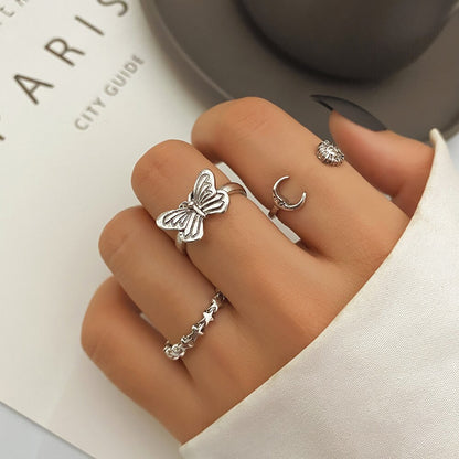 EN Fashion Heart Rings Set Love Chain Kpop Punk Rings for Couples Lovers Men Women Girls Party Gift for Girlfriend Wedding Rings