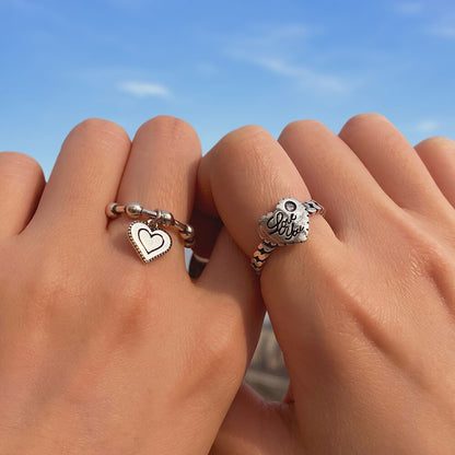 EN Fashion Heart Rings Set Love Chain Kpop Punk Rings for Couples Lovers Men Women Girls Party Gift for Girlfriend Wedding Rings